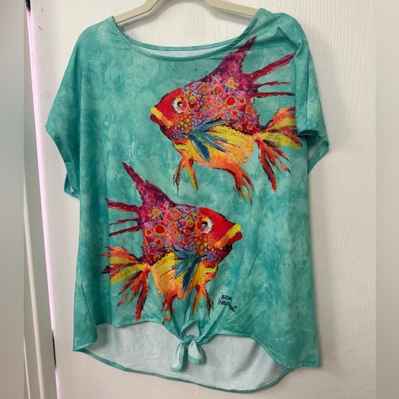 Leoma Lovegrove Vintage Turquoise Fish Print Piece - Picture 2 of 6